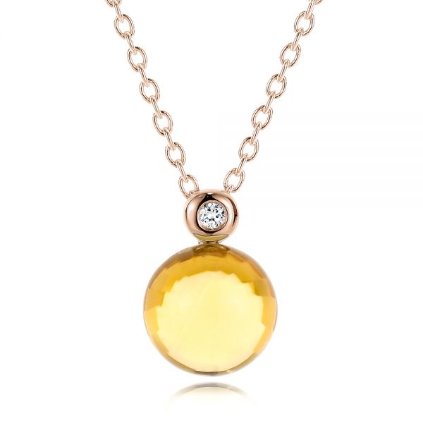 18k Rose Gold 18k Rose Gold Citrine Cabochon And Diamond Pendant - Three-Quarter View -  100445