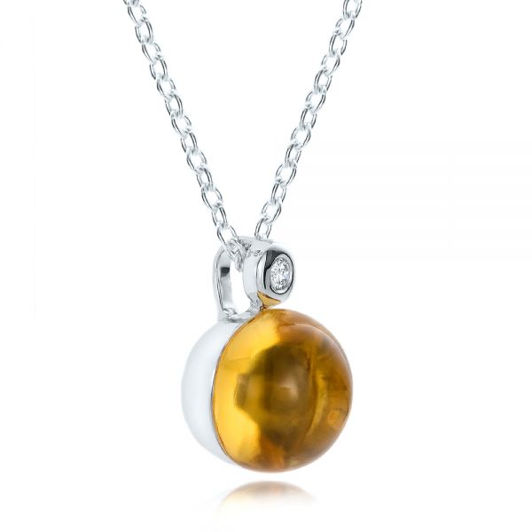 14k White Gold Citrine Cabochon And Diamond Pendant - Flat View -  100445