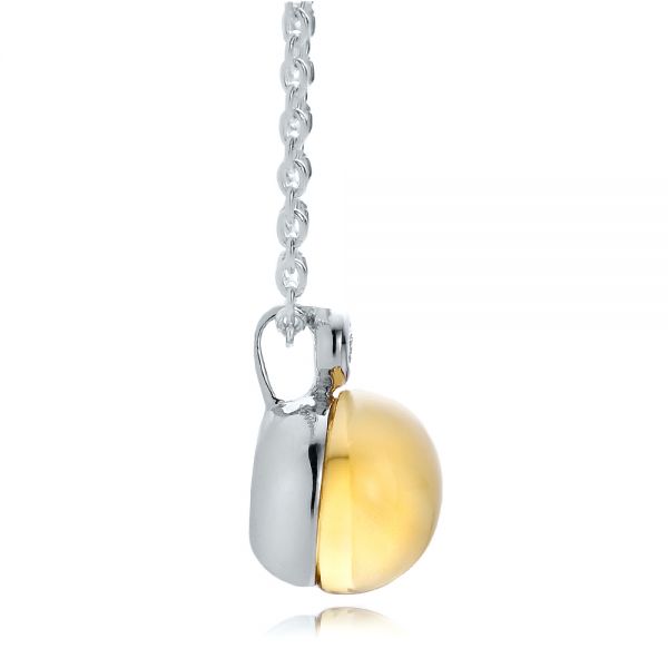 14k White Gold Citrine Cabochon And Diamond Pendant - Side View -  100445