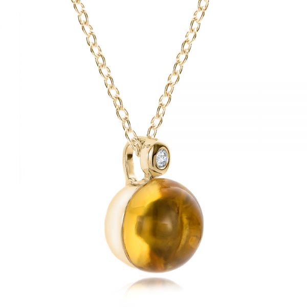 18k Yellow Gold 18k Yellow Gold Citrine Cabochon And Diamond Pendant - Flat View - 100445