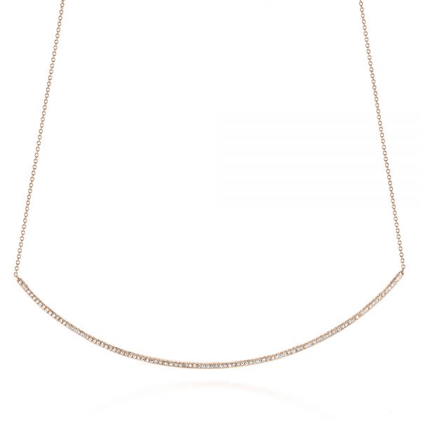 18k Rose Gold 18k Rose Gold Curved Bar Diamond Necklace - Three-Quarter View -  105289
