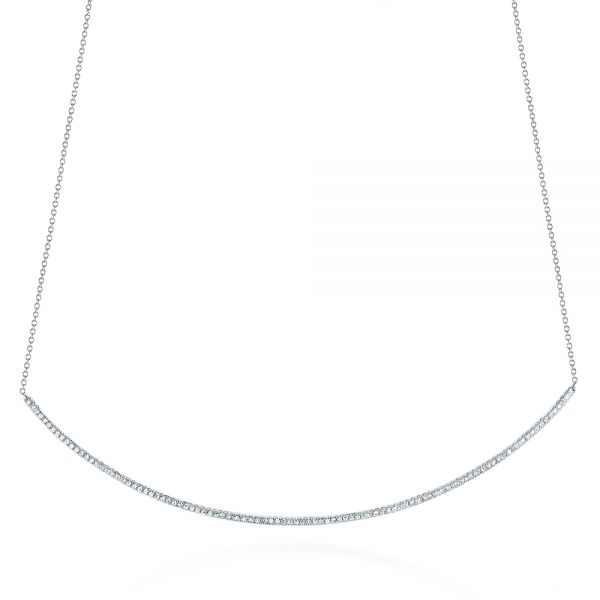 14k White Gold Curved Bar Diamond Necklace - Three-Quarter View -  105289