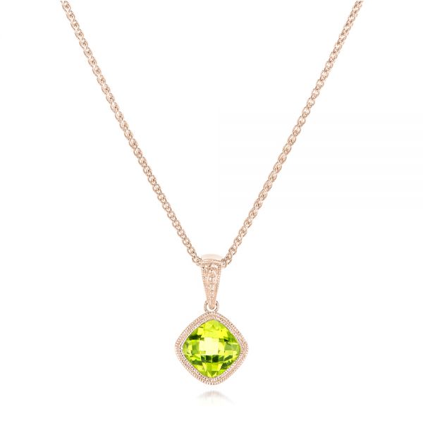 14k Rose Gold 14k Rose Gold Cushion Peridot Pendant - Three-Quarter View - 102638