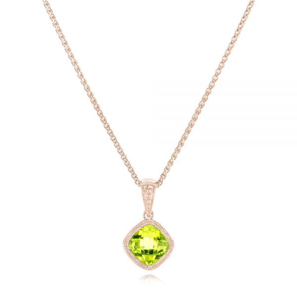 18k Rose Gold 18k Rose Gold Cushion Peridot Pendant - Three-Quarter View -  102638