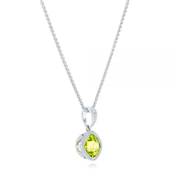 14k White Gold Cushion Peridot Pendant - Flat View - 102638