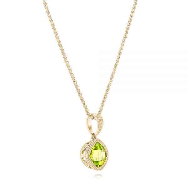 18k Yellow Gold 18k Yellow Gold Cushion Peridot Pendant - Flat View -  102638