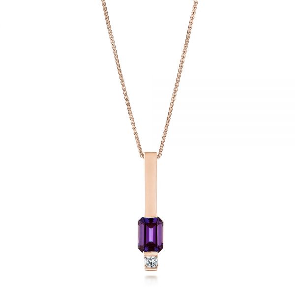 14k Rose Gold 14k Rose Gold Custom Alexandrite And Diamond Pendant - Three-Quarter View -  103526