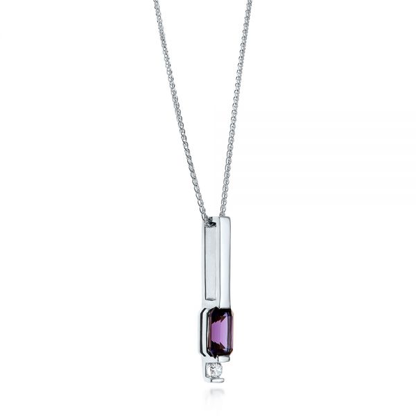 14k White Gold Custom Alexandrite And Diamond Pendant - Flat View -  103526