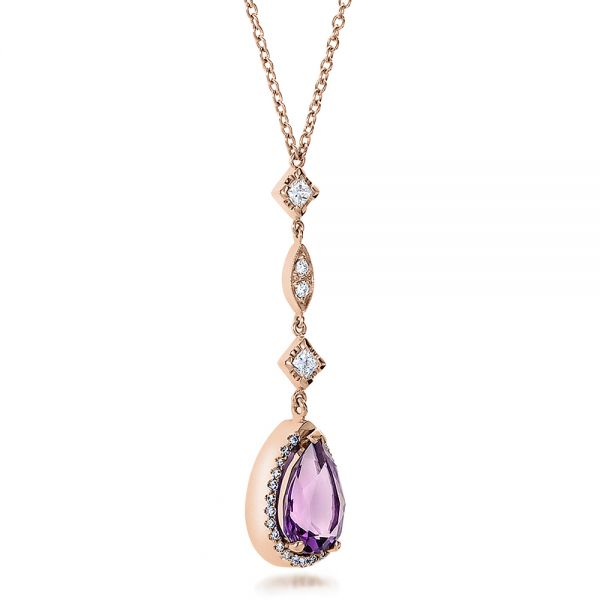 14k Rose Gold 14k Rose Gold Custom Amethyst And Diamond Halo Pendant - Flat View - 100701