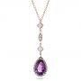 18k Rose Gold 18k Rose Gold Custom Amethyst And Diamond Halo Pendant - Three-Quarter View -  100701 - Thumbnail