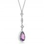 14k White Gold Custom Amethyst And Diamond Halo Pendant - Flat View -  100701 - Thumbnail