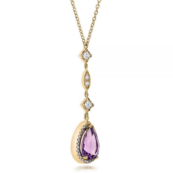 14k Yellow Gold 14k Yellow Gold Custom Amethyst And Diamond Halo Pendant - Flat View -  100701