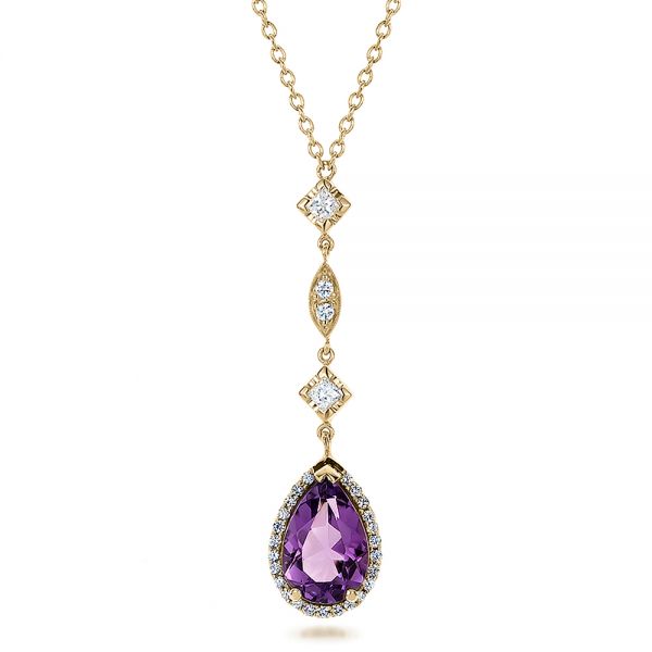 14k Yellow Gold 14k Yellow Gold Custom Amethyst And Diamond Halo Pendant - Three-Quarter View -  100701