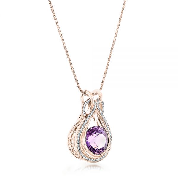 18k Rose Gold 18k Rose Gold Custom Amethyst And Diamond Pendant - Flat View -  102526