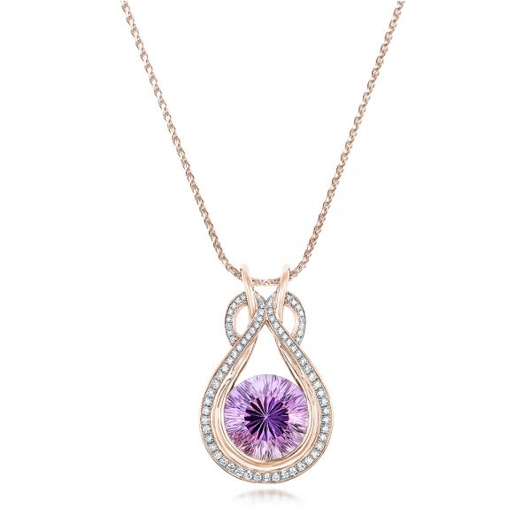 14k Rose Gold 14k Rose Gold Custom Amethyst And Diamond Pendant - Three-Quarter View -  102526