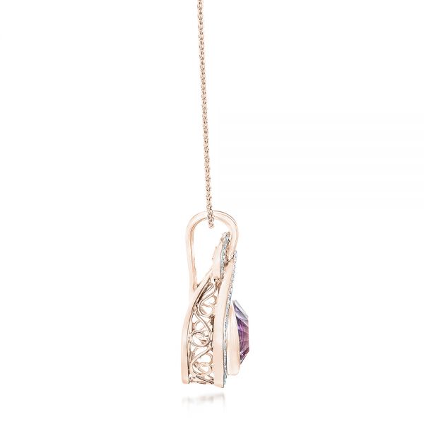 14k Rose Gold 14k Rose Gold Custom Amethyst And Diamond Pendant - Side View -  102526