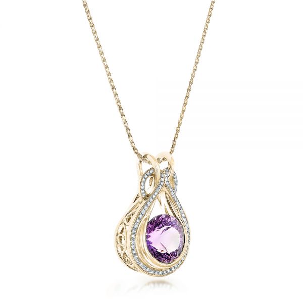 18k Yellow Gold 18k Yellow Gold Custom Amethyst And Diamond Pendant - Flat View -  102526