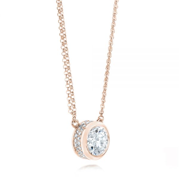18k Rose Gold 18k Rose Gold Custom Bezel Set Diamond Pendant - Flat View -  103205 - Thumbnail