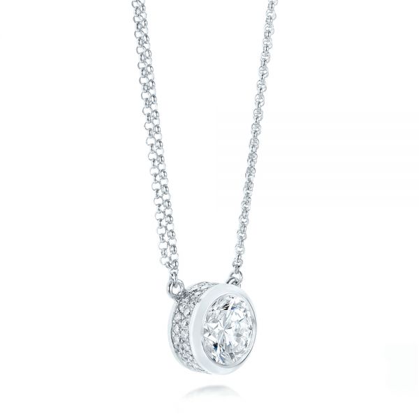 14k White Gold Custom Bezel Set Diamond Pendant - Flat View -  103205 - Thumbnail