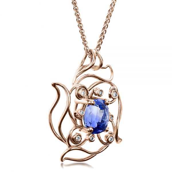 14k Rose Gold 14k Rose Gold Custom Blue Sapphire Pendant - Flat View -  1483