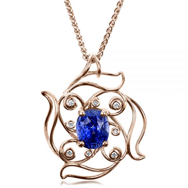 18k Rose Gold 18k Rose Gold Custom Blue Sapphire Pendant - Three-Quarter View -  1483