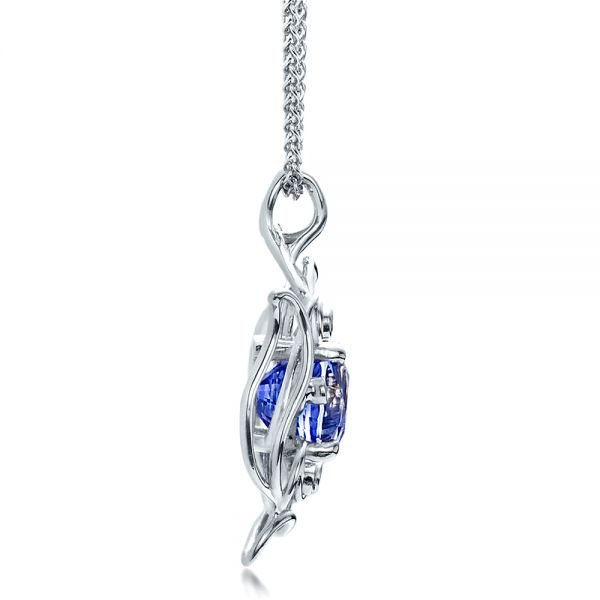 14k White Gold 14k White Gold Custom Blue Sapphire Pendant - Side View -  1483