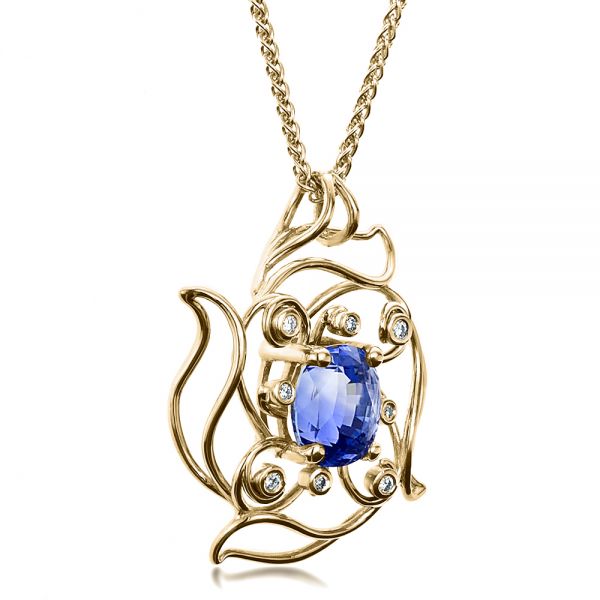 18k Yellow Gold 18k Yellow Gold Custom Blue Sapphire Pendant - Flat View -  1483