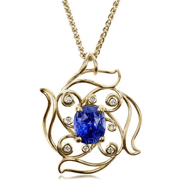 18k Yellow Gold 18k Yellow Gold Custom Blue Sapphire Pendant - Three-Quarter View -  1483