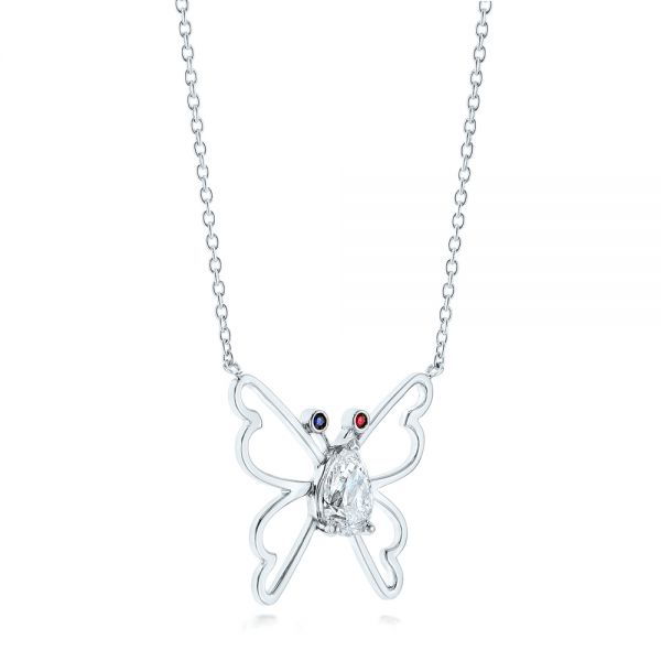  Platinum Custom Blue Sapphire Ruby And Diamond Butterfly Pendant - Flat View -  102802 - Thumbnail
