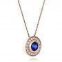 14k Rose Gold 14k Rose Gold Custom Blue Sapphire And Diamond Halo Pendant - Flat View -  100624 - Thumbnail