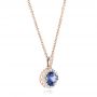 18k Rose Gold 18k Rose Gold Custom Blue Sapphire And Diamond Halo Pendant - Flat View -  102740 - Thumbnail