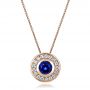 14k Rose Gold 14k Rose Gold Custom Blue Sapphire And Diamond Halo Pendant - Three-Quarter View -  100624 - Thumbnail
