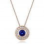 18k Rose Gold 18k Rose Gold Custom Blue Sapphire And Diamond Halo Pendant - Three-Quarter View -  100624 - Thumbnail