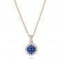 18k Rose Gold 18k Rose Gold Custom Blue Sapphire And Diamond Halo Pendant - Three-Quarter View -  102740 - Thumbnail