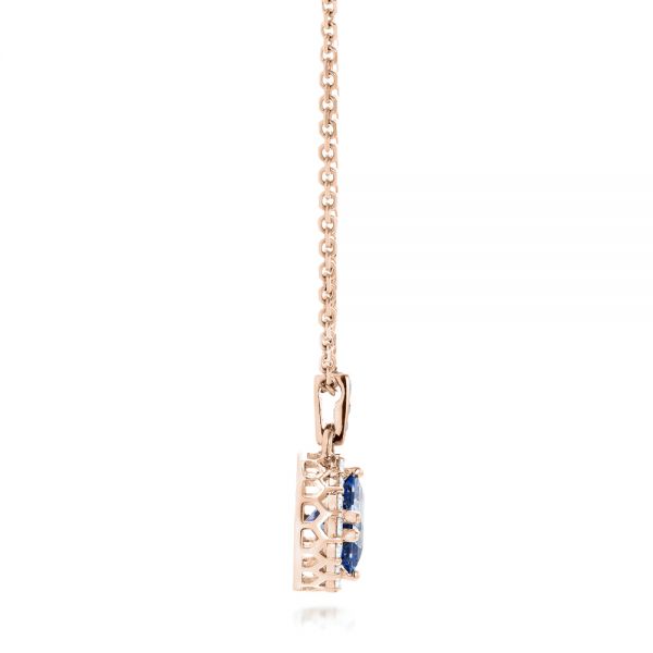 18k Rose Gold 18k Rose Gold Custom Blue Sapphire And Diamond Halo Pendant - Side View - 102740