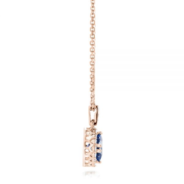 18k Rose Gold 18k Rose Gold Custom Blue Sapphire And Diamond Halo Pendant - Side View -  102740