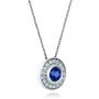  Platinum Platinum Custom Blue Sapphire And Diamond Halo Pendant - Flat View -  100624 - Thumbnail