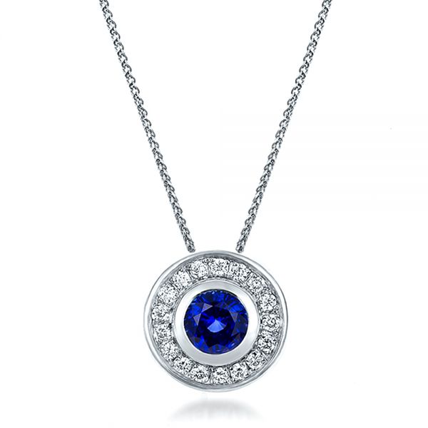 Custom Blue Sapphire and Diamond Halo Pendant - reference design