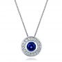  Platinum Platinum Custom Blue Sapphire And Diamond Halo Pendant - Three-Quarter View -  100624 - Thumbnail