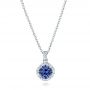 18k White Gold 18k White Gold Custom Blue Sapphire And Diamond Halo Pendant - Three-Quarter View -  102740 - Thumbnail