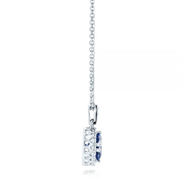 14k White Gold Custom Blue Sapphire And Diamond Halo Pendant - Side View -  102740