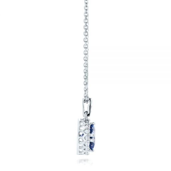 18k White Gold 18k White Gold Custom Blue Sapphire And Diamond Halo Pendant - Side View -  102740