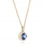 14k Yellow Gold 14k Yellow Gold Custom Blue Sapphire And Diamond Halo Pendant - Flat View -  102740 - Thumbnail