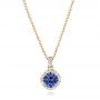 14k Yellow Gold 14k Yellow Gold Custom Blue Sapphire And Diamond Halo Pendant - Three-Quarter View -  102740 - Thumbnail