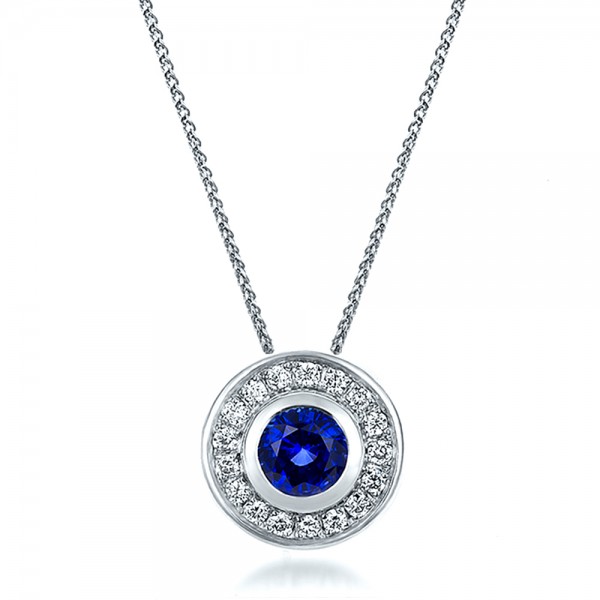 Joseph Jewelry â€º Necklaces â€º Custom Blue Sapphire and Diamond Halo ...