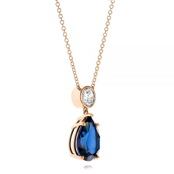 14k Rose Gold 14k Rose Gold Custom Blue Sapphire And Diamond Pendant - Flat View -  103230 - Thumbnail