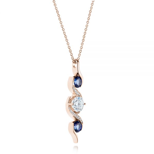 18k Rose Gold 18k Rose Gold Custom Blue Sapphire And Diamond Pendant - Flat View - 103599