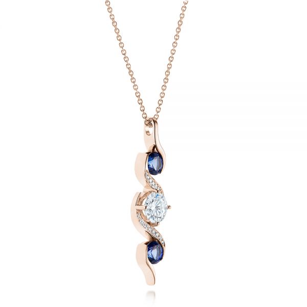 18k Rose Gold 18k Rose Gold Custom Blue Sapphire And Diamond Pendant - Flat View -  103599