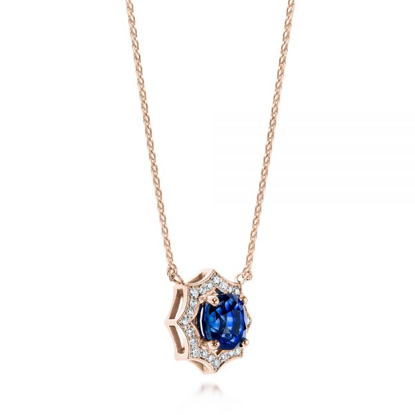 18k Rose Gold 18k Rose Gold Custom Blue Sapphire And Diamond Pendant - Flat View -  103607