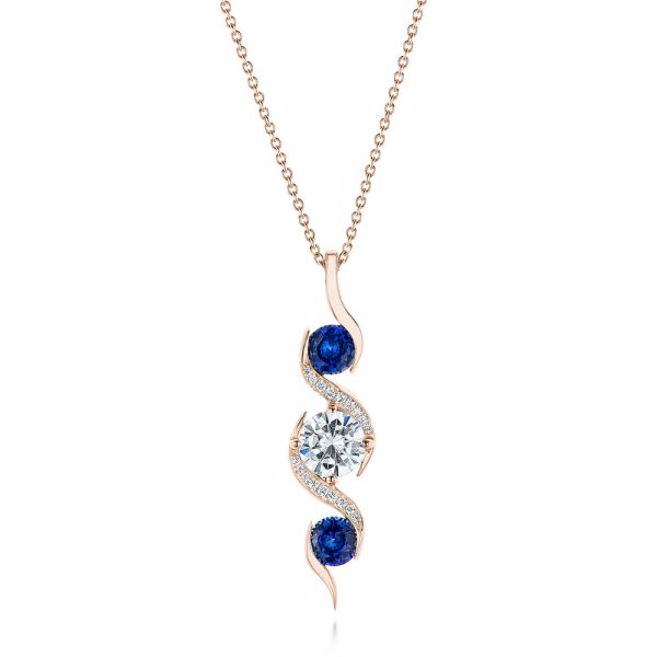 14k Rose Gold 14k Rose Gold Custom Blue Sapphire And Diamond Pendant - Three-Quarter View -  103599